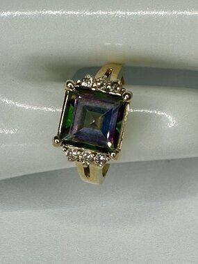 14K Yellow Gold Mystic Topaz & Diamond Accent Ring 4.74g